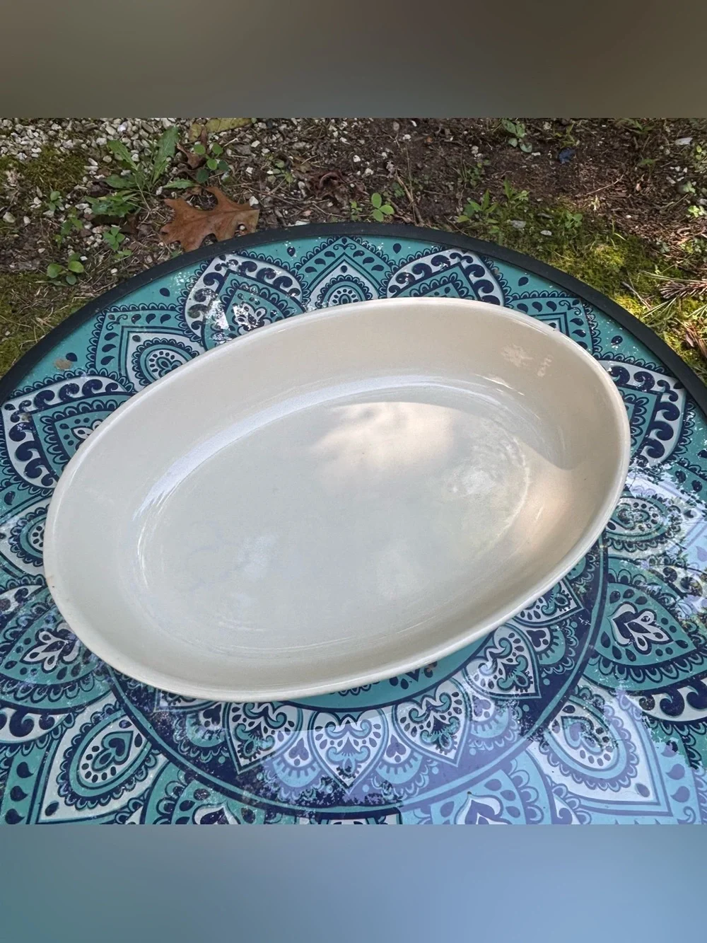Artisan Studio Pottery 11” Oval Au Gratin Baking Serving Dish Textured Aqua Blue